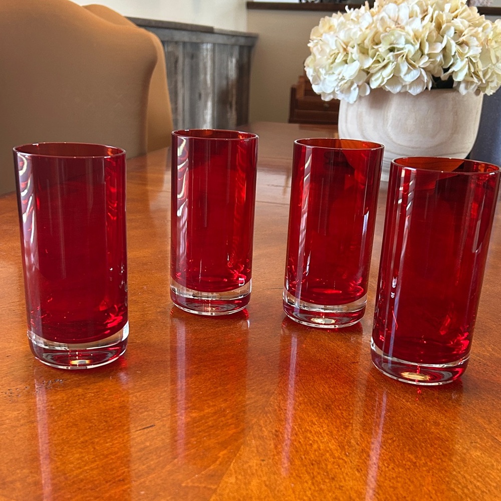 Set of 4 Ruby Red Highball Glasses Vintage